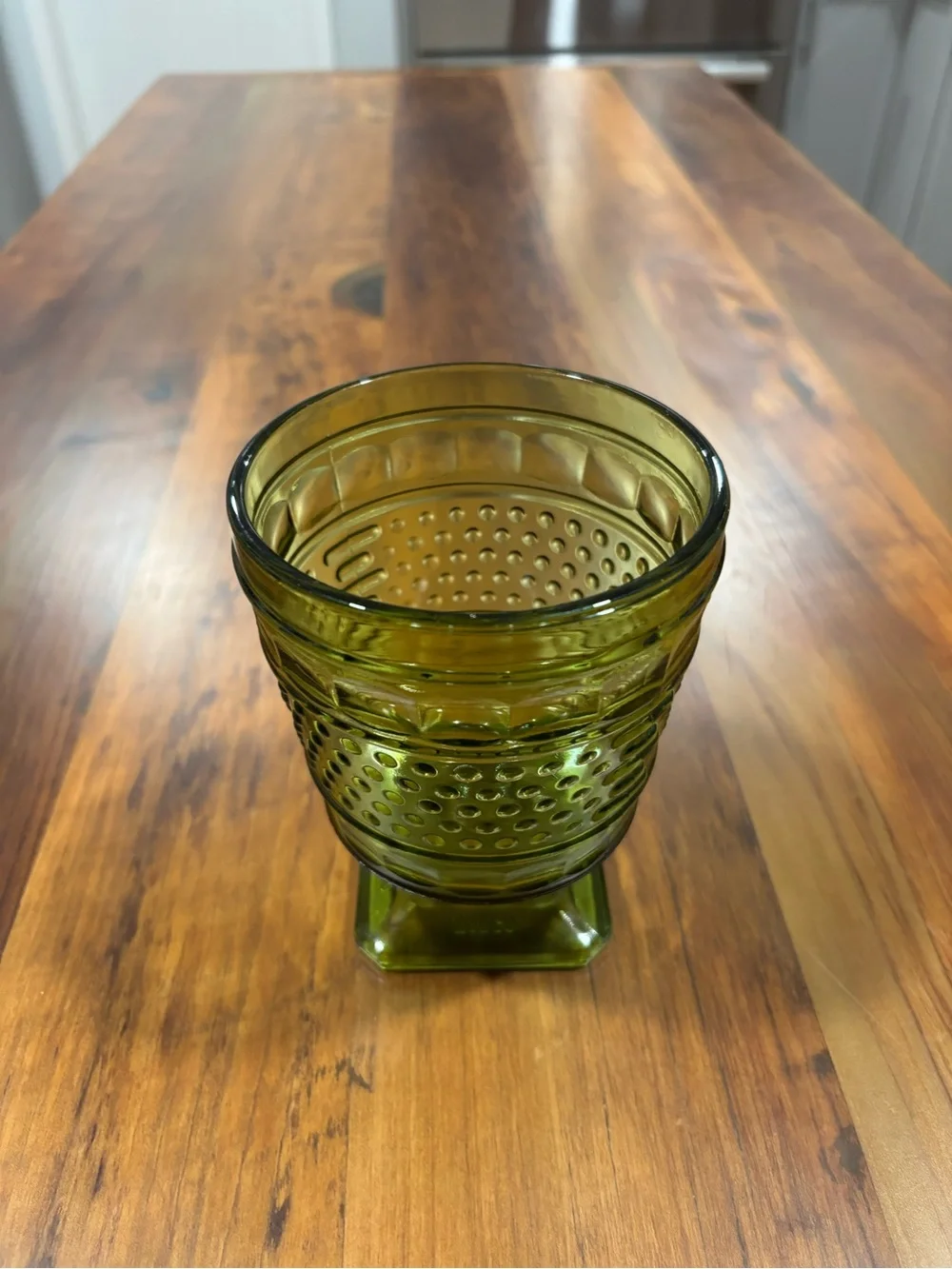 Vintage Napco Olive Green Glass Hobnail Vase Planter MCM Goblet Made in USA